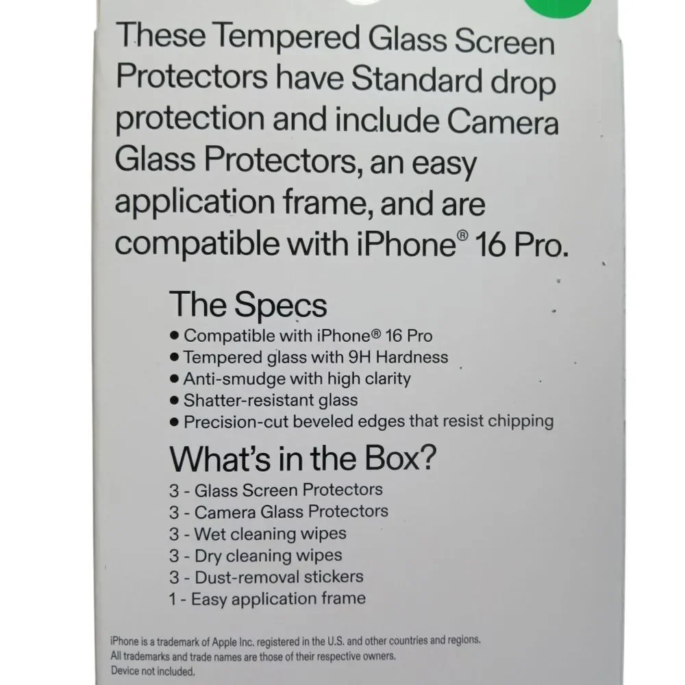 ONN Tempered Glass Screen Protector for iPhone 16 Pro 3 Pack